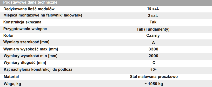 Carport W-02 KENO | Wiata PV na 15 panel – stacja ładowania EV | Keno