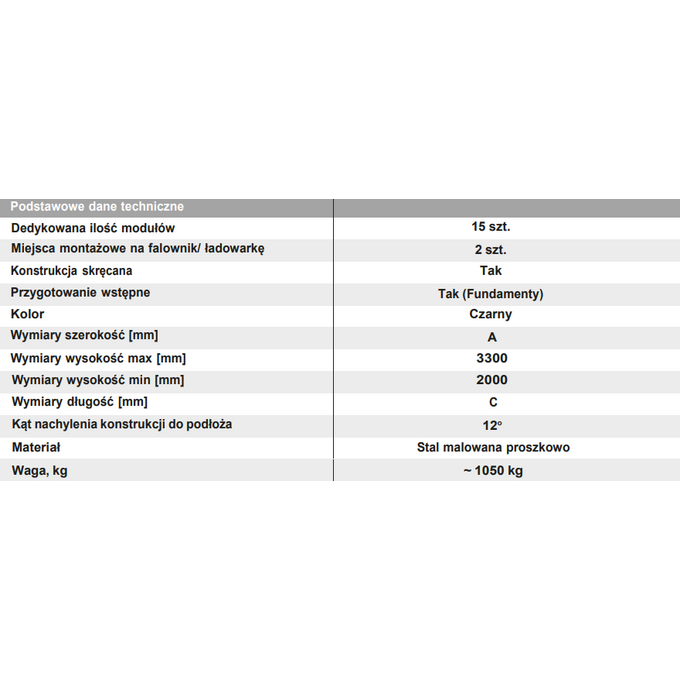 Carport W-02 KENO | Wiata PV na 15 paneli | Na 2 auta | Falownik EV